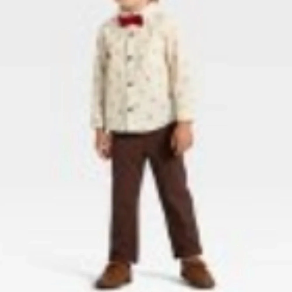 Cat & Jack‎ Boys Gingerbread Christmas Outfit Shirt Pants Bowtie Set 3T